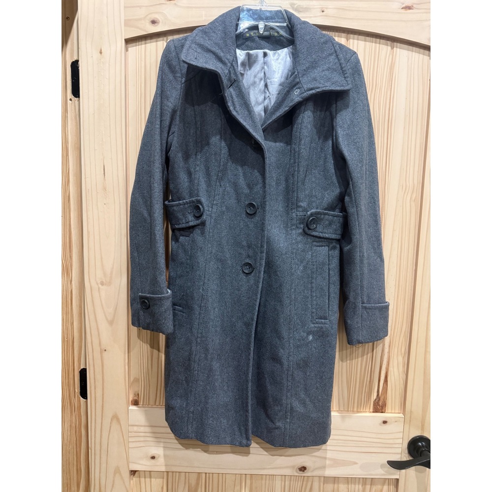 Kenneth Cole Reaction Womens Gray Wool Blend Funnel Neck Mid Length Coat Small